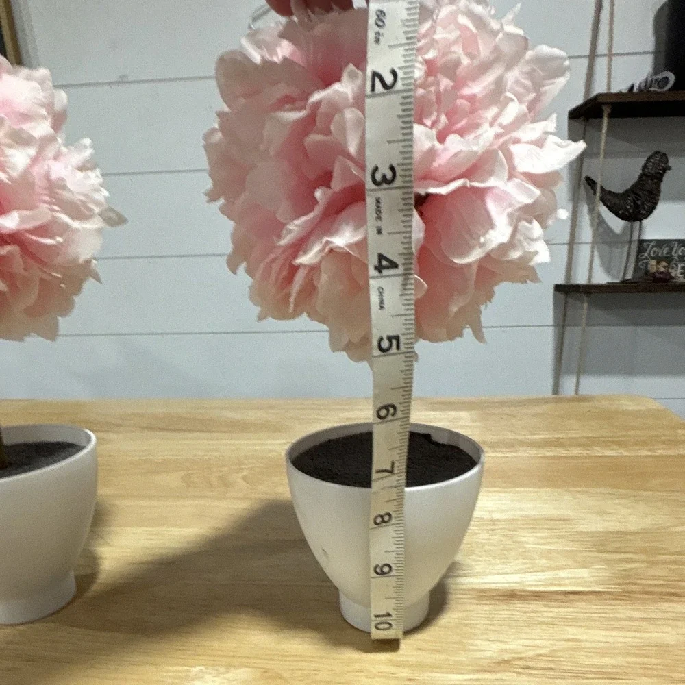 Set of 2 Pink & White Artificial Potted Tree Topiary Flowers w/ White Pots